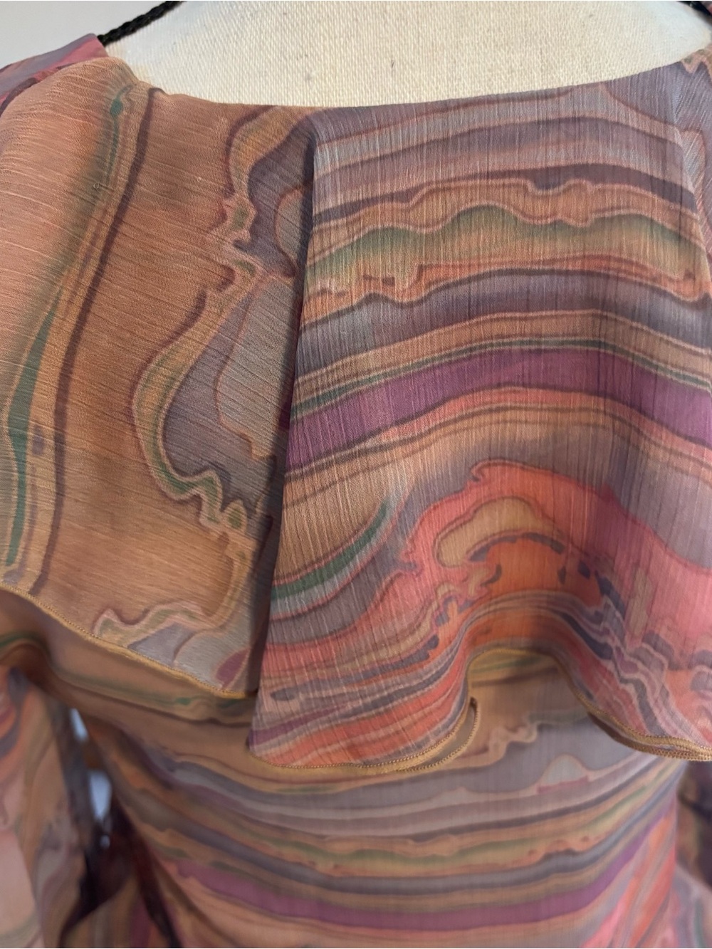 Ronny Kobo Collection Bohemian Mauve Multi-Stripe Ruffle Tie-Front Blouse Small - Picture 9 of 14
